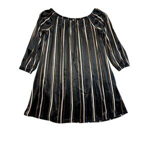 Striped On‎ or Off Shoulder Dress Women’s Size L Black & Beige mts